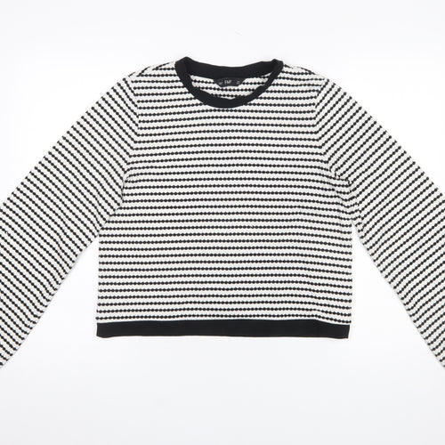 F&F Women's Black White Striped Long Sleeve Knit T-Shirt UK 12