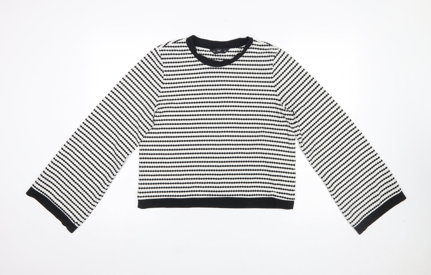 F&F Women's Black White Striped Long Sleeve Knit T-Shirt UK 12