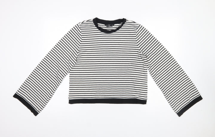 F&F Women's Black White Striped Long Sleeve Knit T-Shirt UK 12