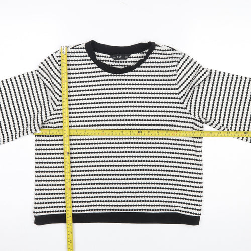 F&F Women's Black White Striped Long Sleeve Knit T-Shirt UK 12