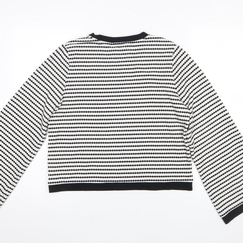 F&F Women's Black White Striped Long Sleeve Knit T-Shirt UK 12
