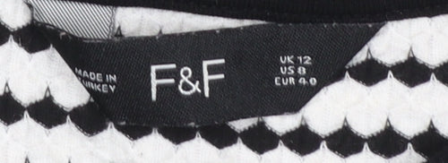 F&F Women's Black White Striped Long Sleeve Knit T-Shirt UK 12