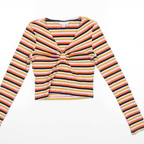 Topshop Women's Multicoloured Striped Cropped Long Sleeve T-Shirt UK 10