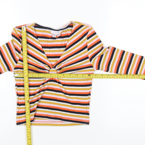 Topshop Women's Multicoloured Striped Cropped Long Sleeve T-Shirt UK 10