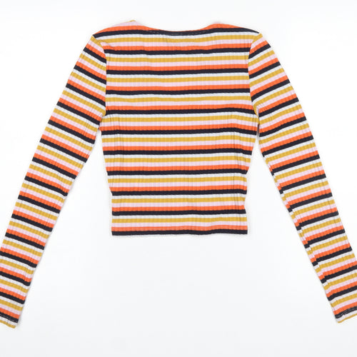 Topshop Women's Multicoloured Striped Cropped Long Sleeve T-Shirt UK 10