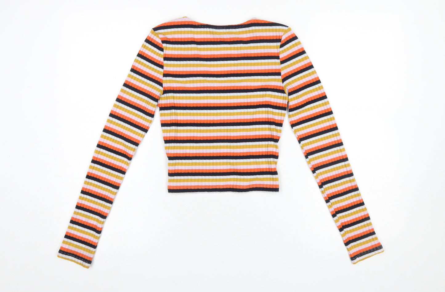 Topshop Women's Multicoloured Striped Cropped Long Sleeve T-Shirt UK 10