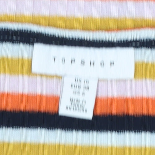 Topshop Women's Multicoloured Striped Cropped Long Sleeve T-Shirt UK 10
