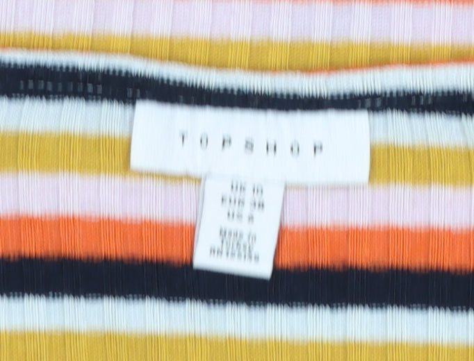 Topshop Women's Multicoloured Striped Cropped Long Sleeve T-Shirt UK 10