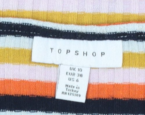 Topshop Women's Multicoloured Striped Cropped Long Sleeve T-Shirt UK 10