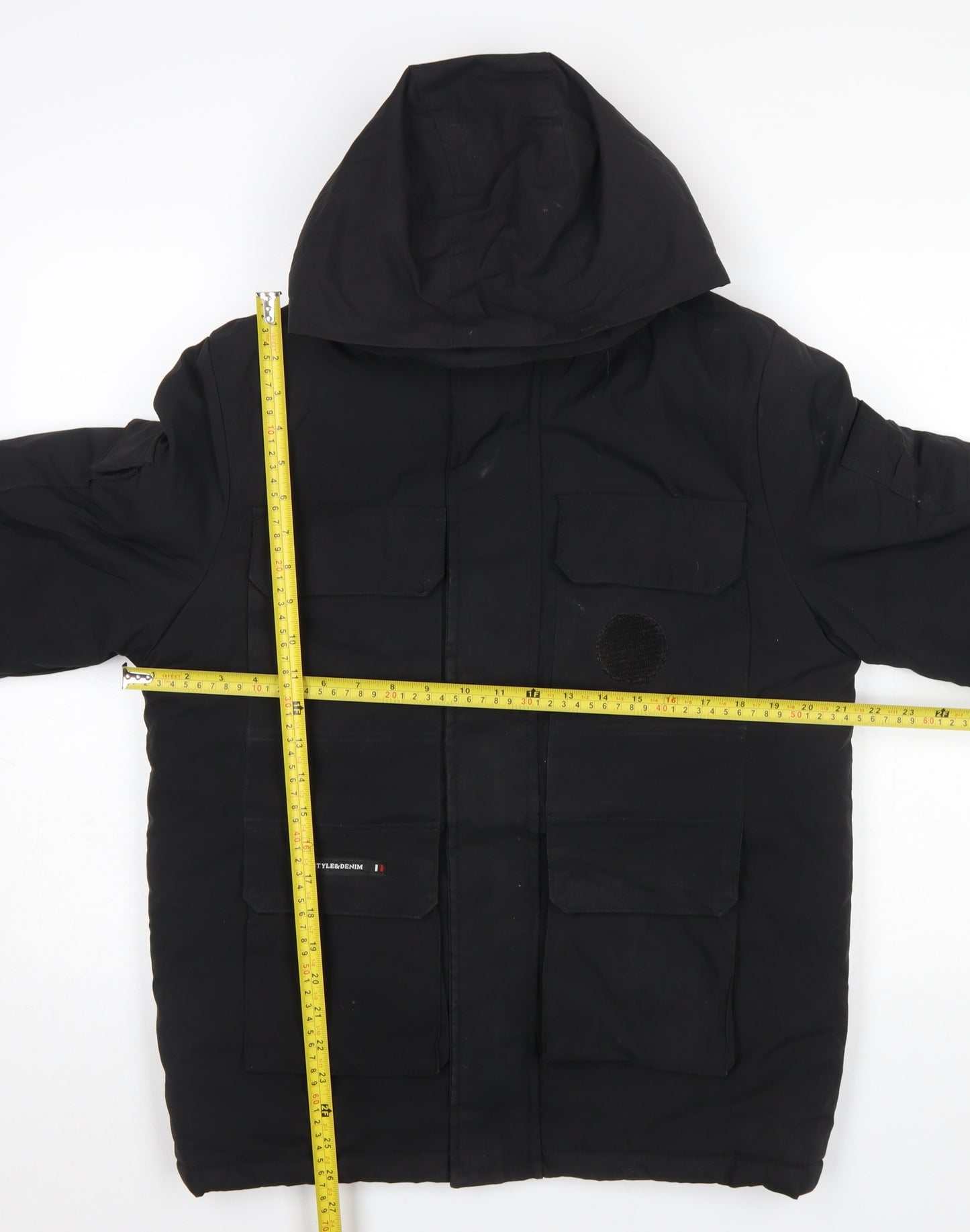 STYLE&DENIM Men’s Black Hooded Padded Parka Jacket L