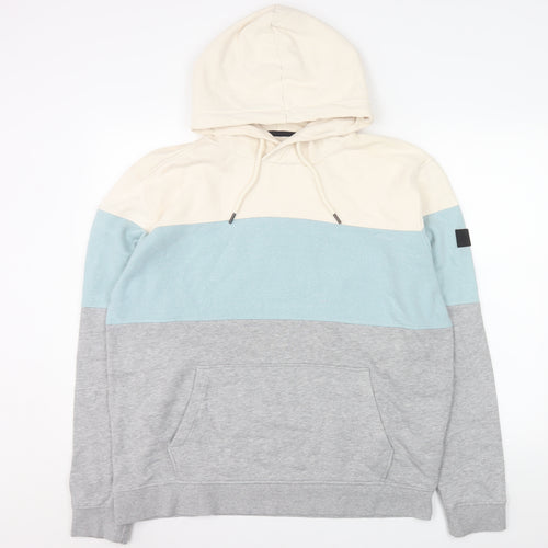 Tom Tailor Men's Beige Blue Grey Colour Block Pullover Hoodie 2XL