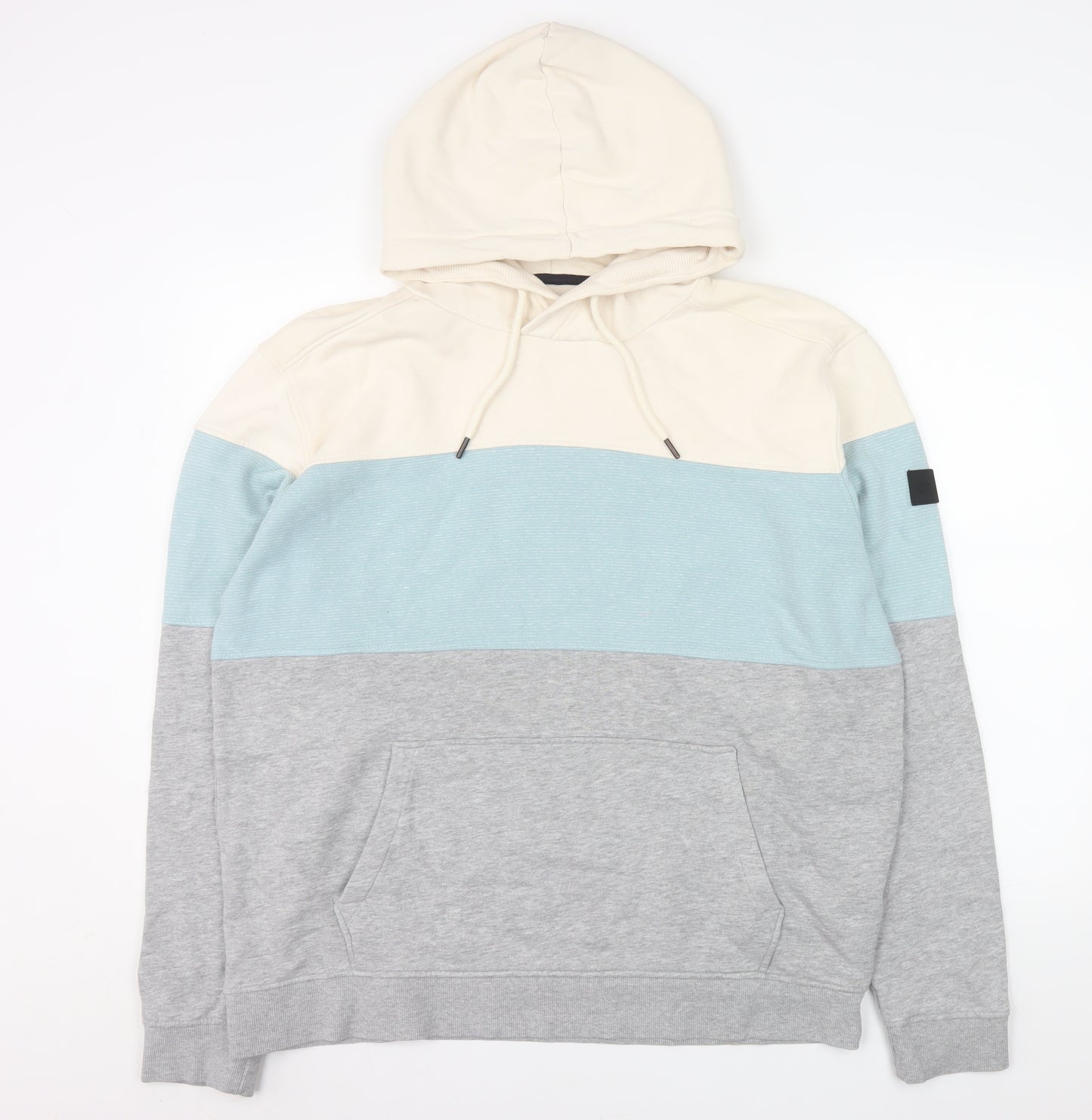 Tom Tailor Men's Beige Blue Grey Colour Block Pullover Hoodie 2XL