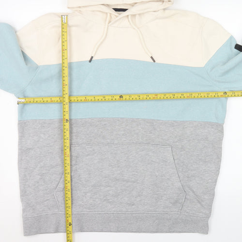 Tom Tailor Men's Beige Blue Grey Colour Block Pullover Hoodie 2XL