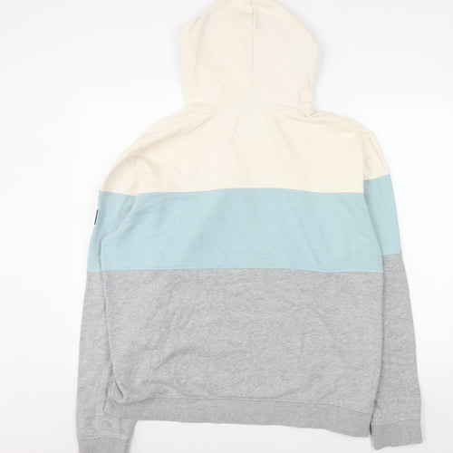 Tom Tailor Men's Beige Blue Grey Colour Block Pullover Hoodie 2XL