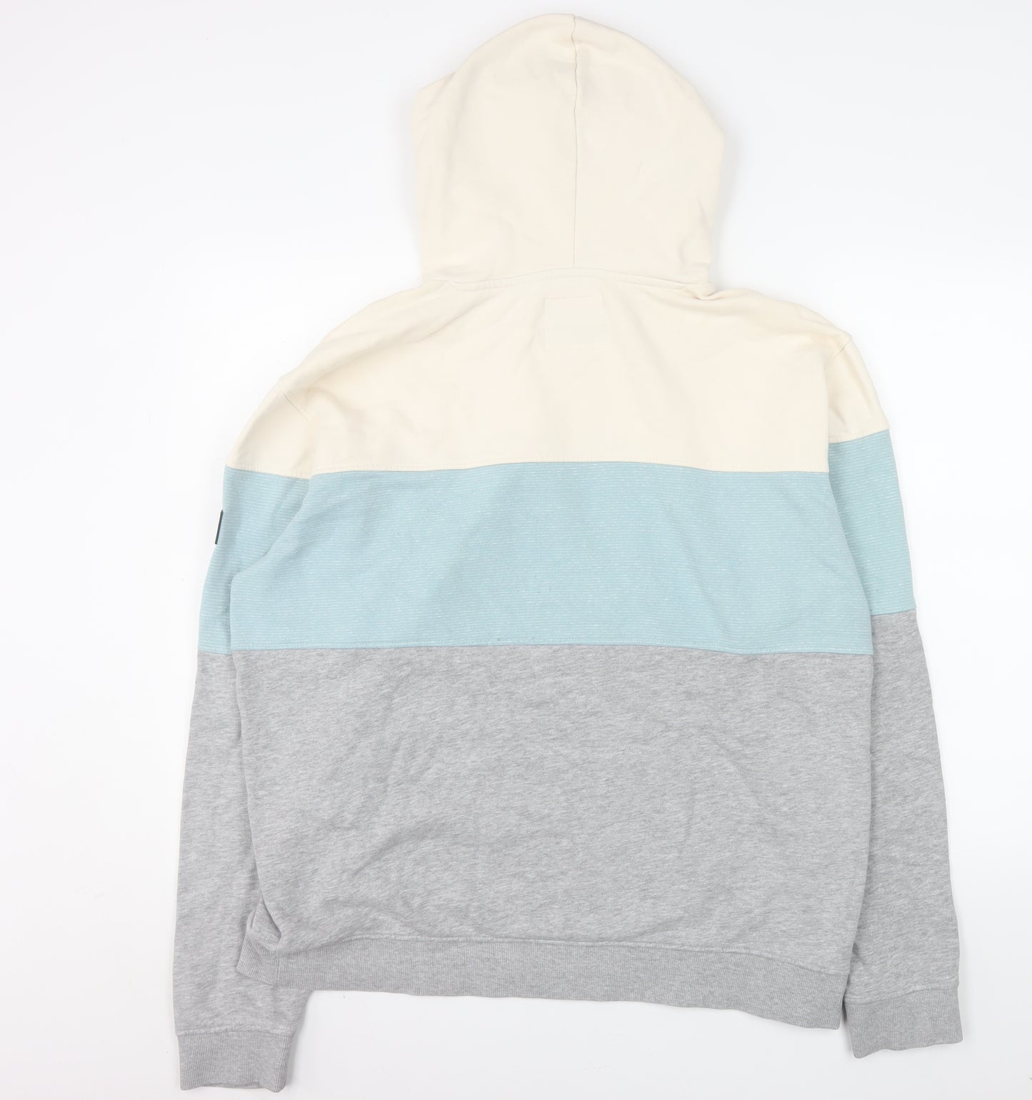Tom Tailor Men's Beige Blue Grey Colour Block Pullover Hoodie 2XL