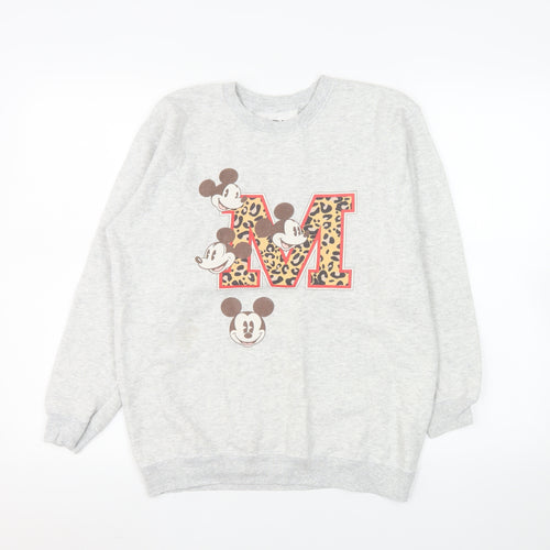 Disney Women Grey Mickey Mouse Leopard Print XL Sweatshirt
