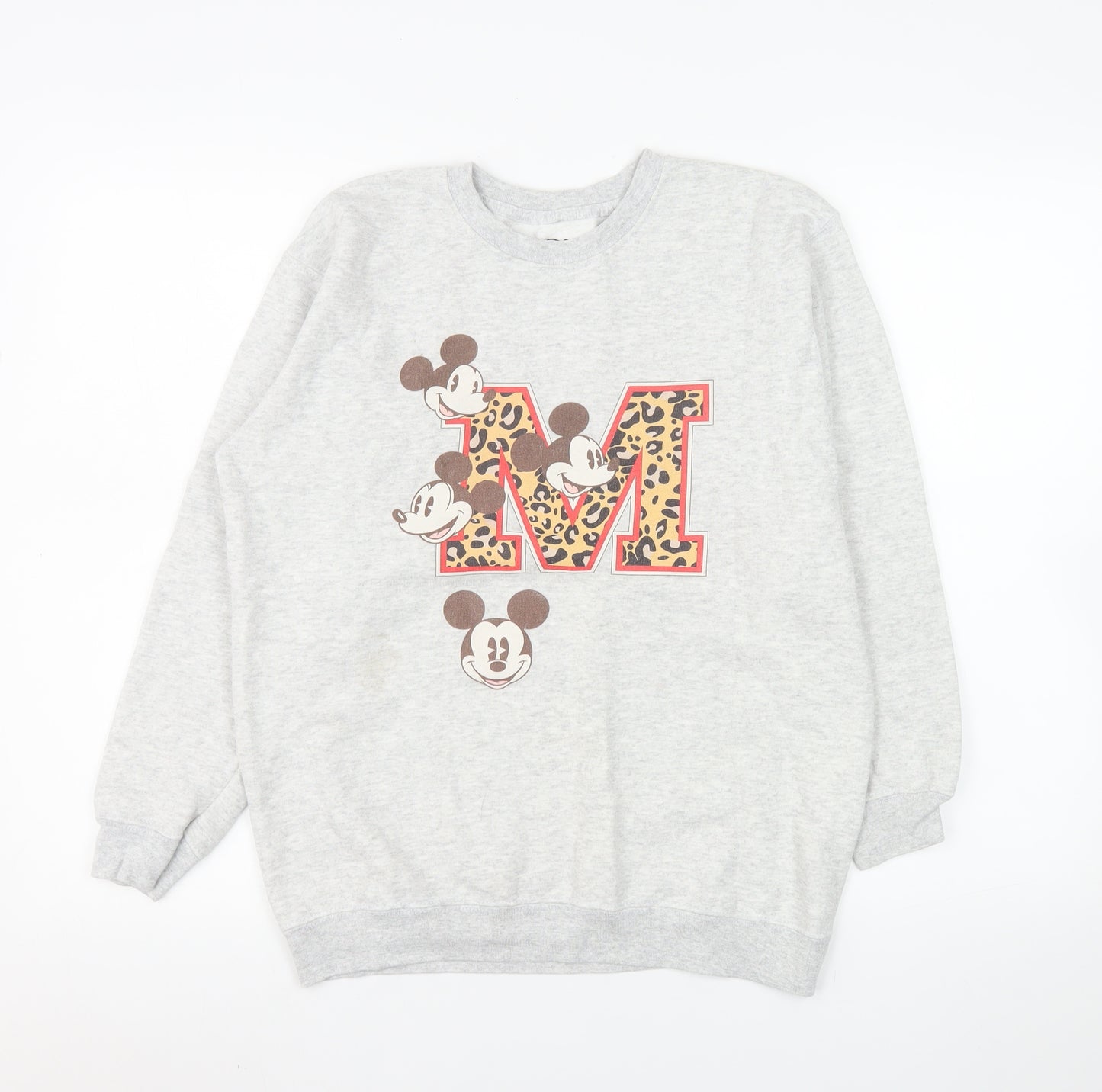 Disney Women Grey Mickey Mouse Leopard Print XL Sweatshirt
