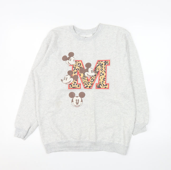 Disney Women Grey Mickey Mouse Leopard Print XL Sweatshirt