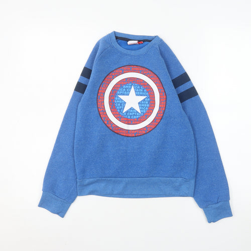 Marvel Boys Blue Captain America Sweatshirt Age 10 Crew Neck Fleece