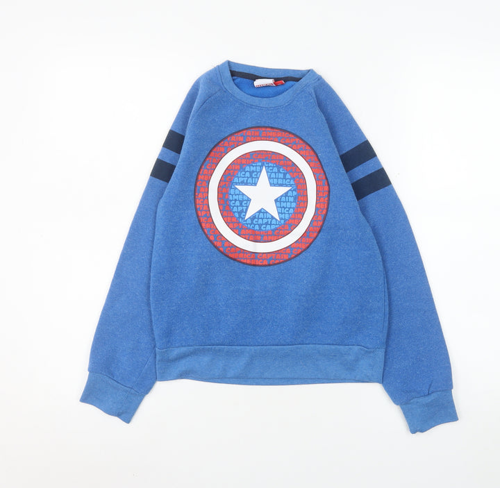 Marvel Boys Blue Captain America Sweatshirt Age 10 Crew Neck Fleece