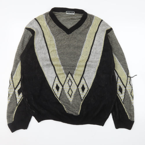 Basic-Line Men's Black L V-Neck Argyle Acrylic Jumper