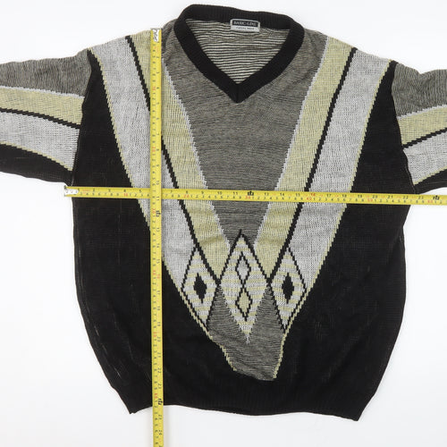 Basic-Line Men's Black L V-Neck Argyle Acrylic Jumper