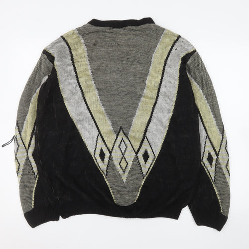 Basic-Line Men's Black L V-Neck Argyle Acrylic Jumper