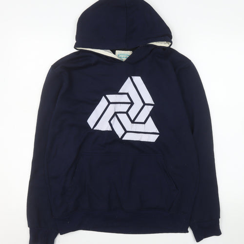 Derby Men's Blue Slim Fit Pullover Hoodie Size L Graphic Print
