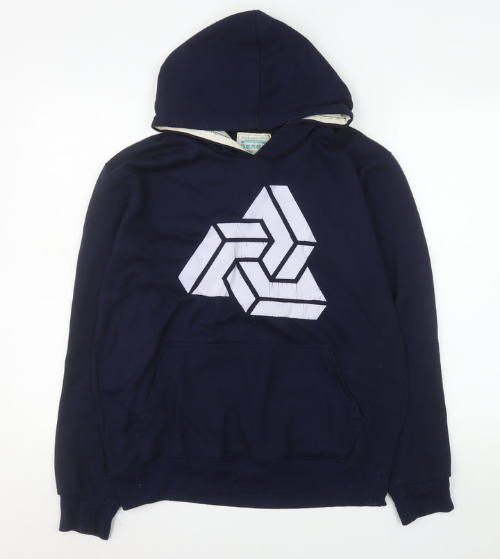 Derby Men's Blue Slim Fit Pullover Hoodie Size L Graphic Print