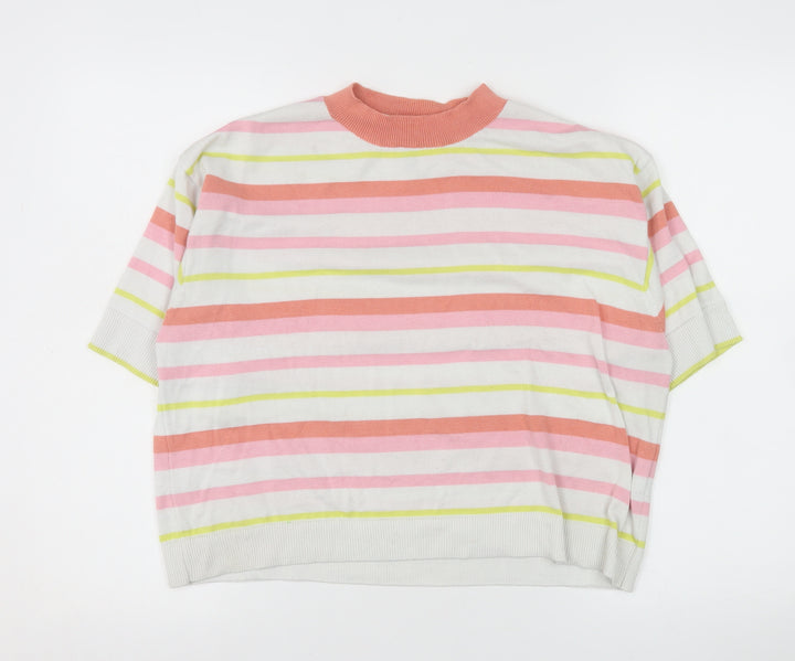 TeamSpirit Women’s Multicoloured Striped Short Sleeve Jumper XL Polyester Blend