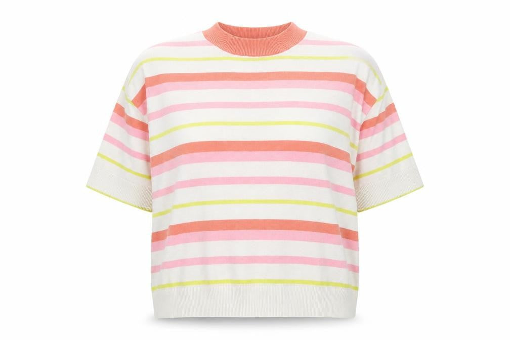 TeamSpirit Women’s Multicoloured Striped Short Sleeve Jumper XL Polyester Blend