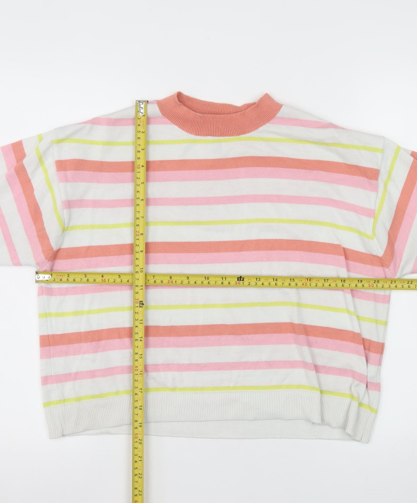 TeamSpirit Women’s Multicoloured Striped Short Sleeve Jumper XL Polyester Blend