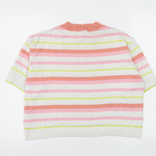 TeamSpirit Women’s Multicoloured Striped Short Sleeve Jumper XL Polyester Blend
