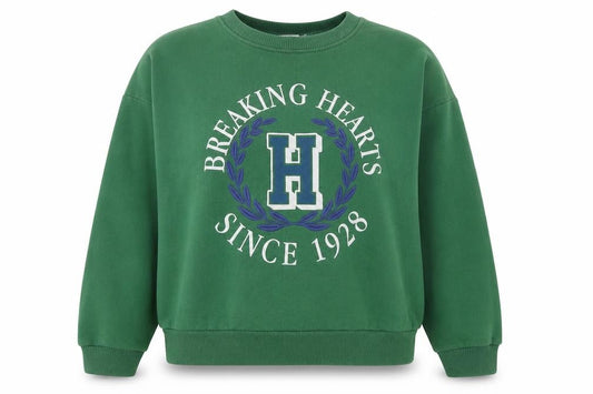 Front view of Stradivarius women’s green crew neck pullover sweatshirt, size UK 12