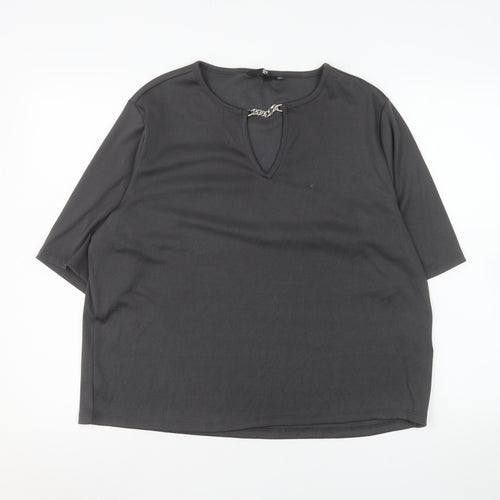 Fig Women's Grey 2XL Stretch Chain Detail V-Neck Short Sleeve Top