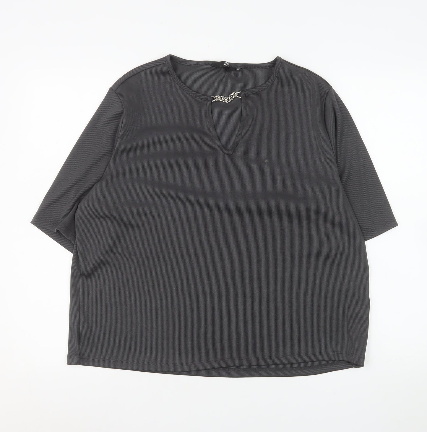 Fig Women's Grey 2XL Stretch Chain Detail V-Neck Short Sleeve Top