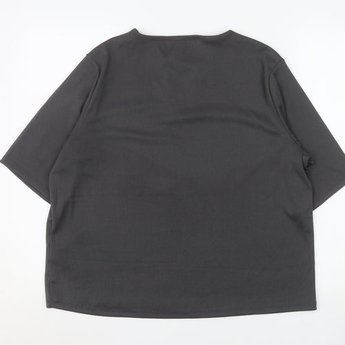 Fig Women's Grey 2XL Stretch Chain Detail V-Neck Short Sleeve Top