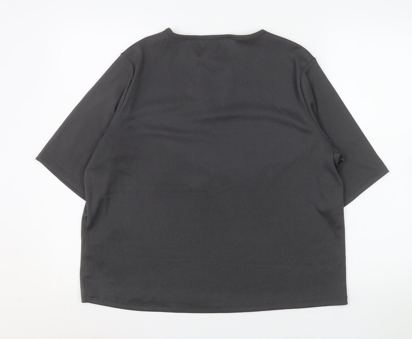 Fig Women's Grey 2XL Stretch Chain Detail V-Neck Short Sleeve Top