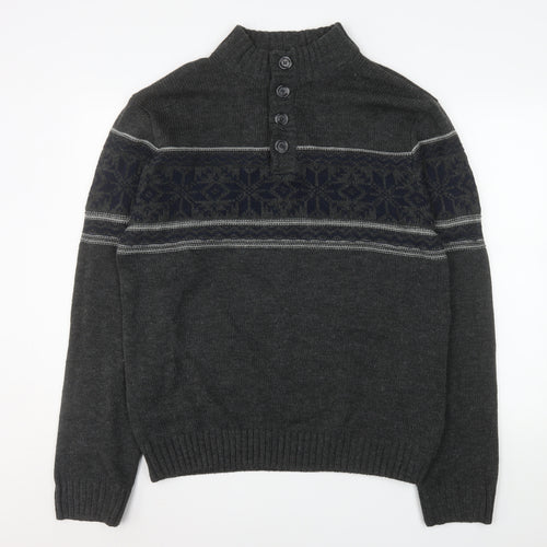 Cedar Wood State Men’s Grey Fair Isle Henley Jumper XL