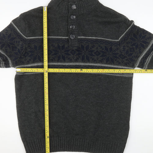 Cedar Wood State Men’s Grey Fair Isle Henley Jumper XL