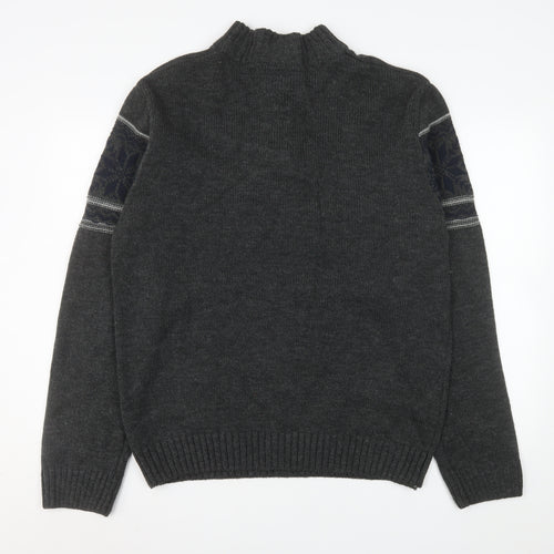 Cedar Wood State Men’s Grey Fair Isle Henley Jumper XL