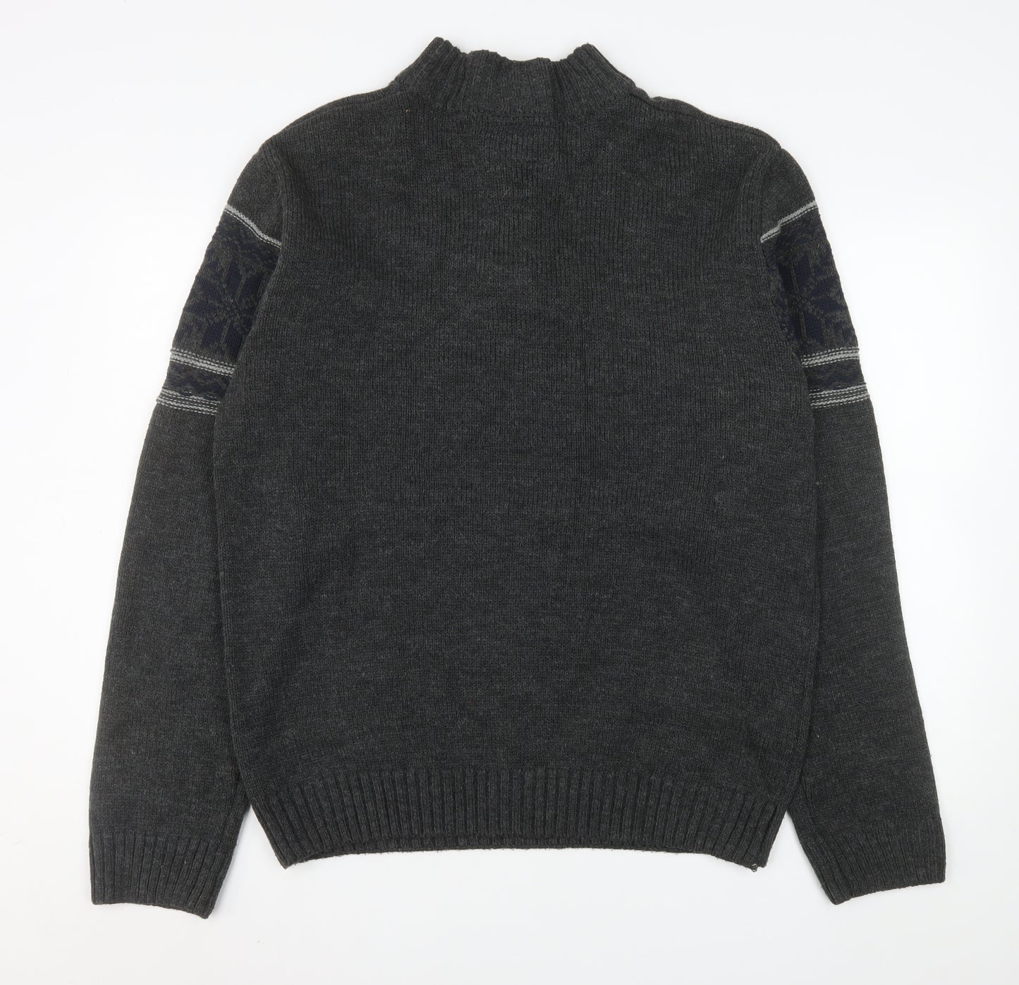 Cedar Wood State Men’s Grey Fair Isle Henley Jumper XL
