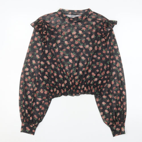 Pull&Bear Women’s Black Floral Sheer Cropped Blouse Size M