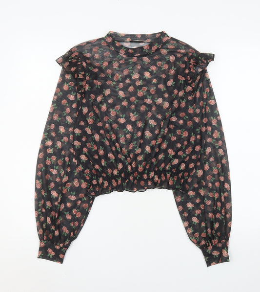 Pull&Bear Women’s Black Floral Sheer Cropped Blouse Size M