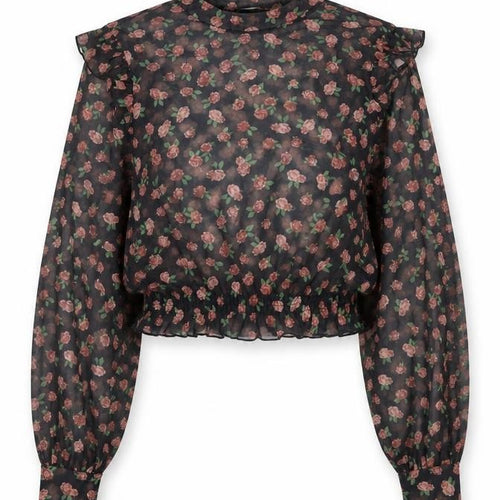 Pull&Bear Women’s Black Floral Sheer Cropped Blouse Size M