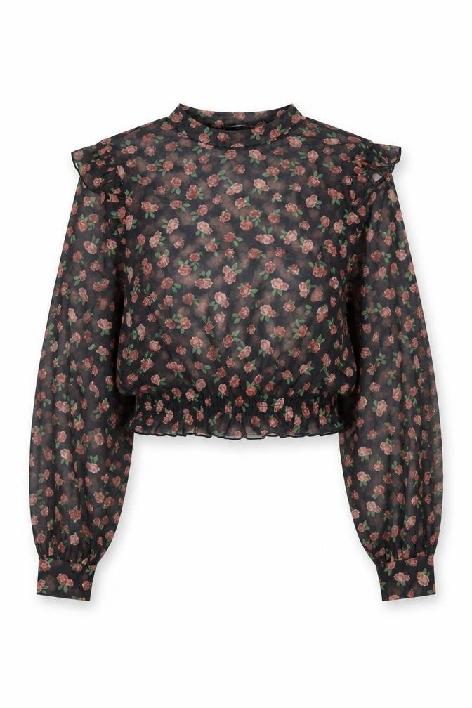 Pull&Bear Women’s Black Floral Sheer Cropped Blouse Size M