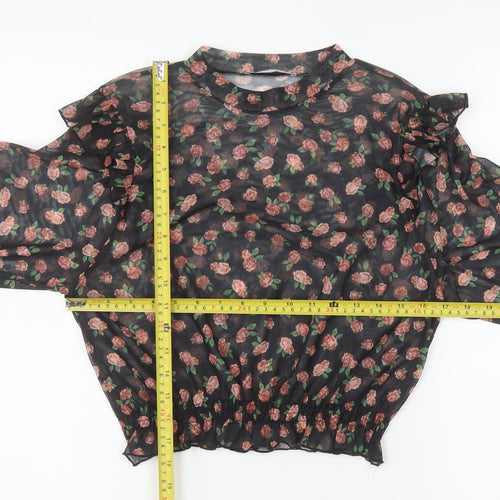Pull&Bear Women’s Black Floral Sheer Cropped Blouse Size M