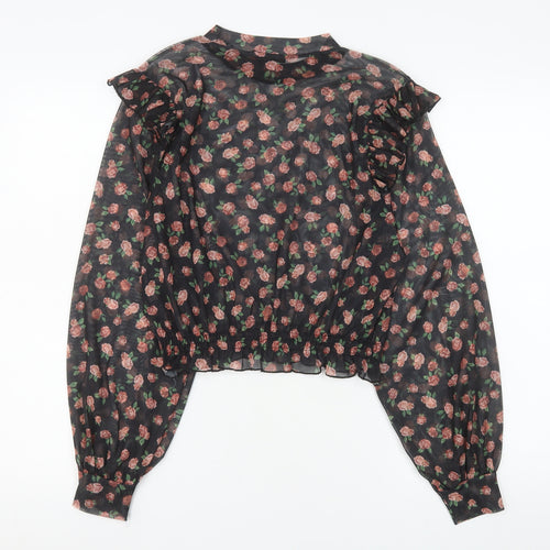 Pull&Bear Women’s Black Floral Sheer Cropped Blouse Size M
