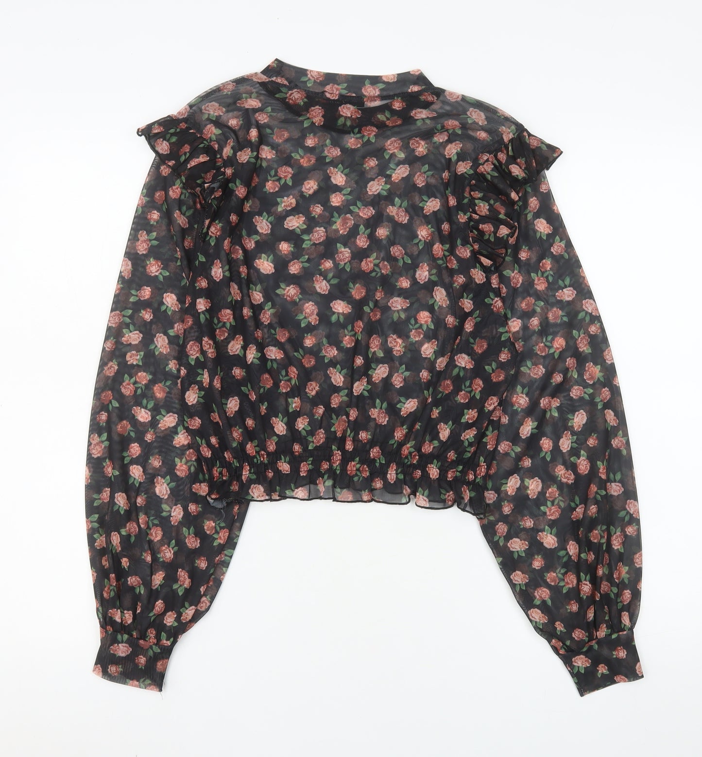 Pull&Bear Women’s Black Floral Sheer Cropped Blouse Size M