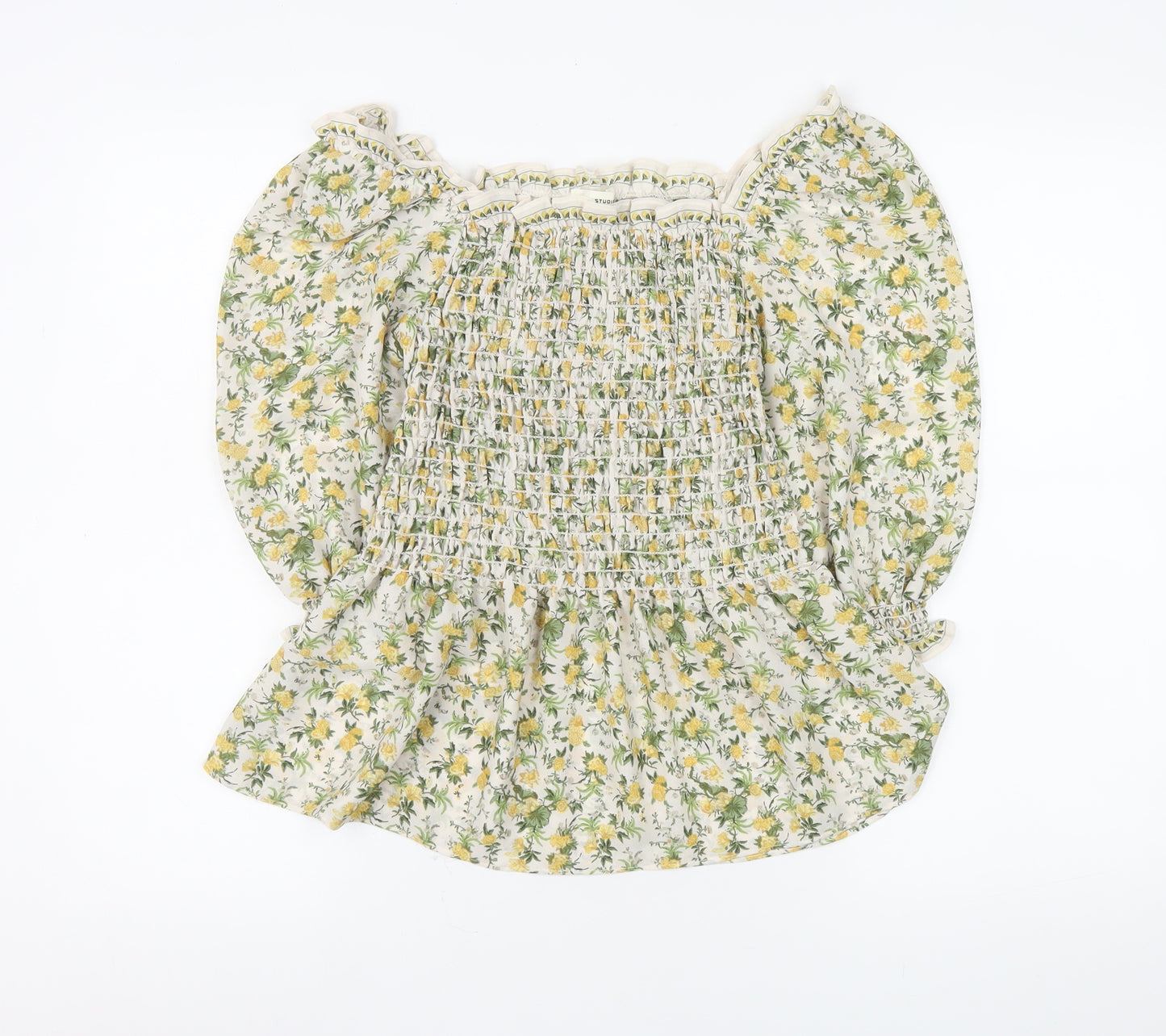 Max Studio Women's Floral Puff Sleeve Peasant Blouse M